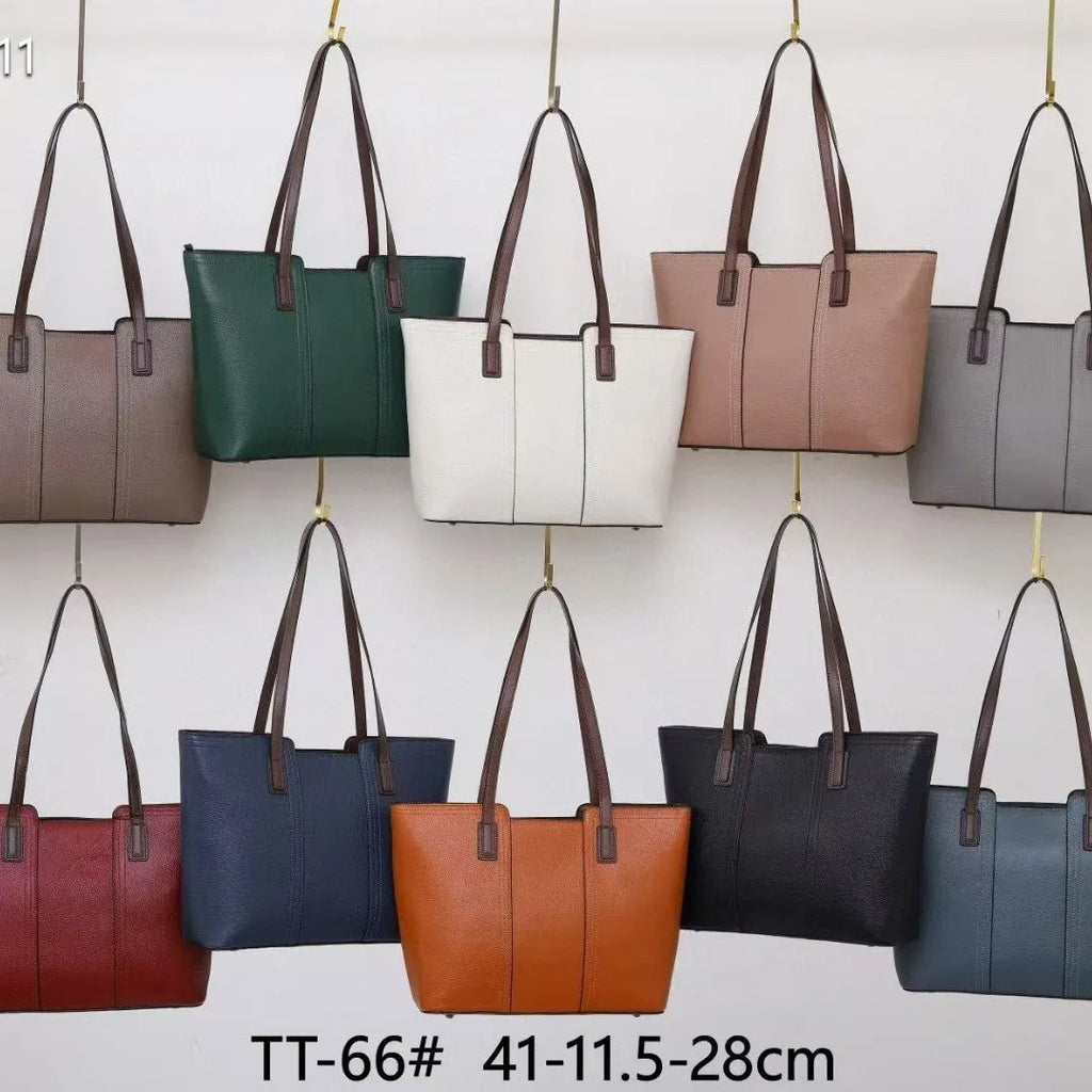 Genuine leather women's large shoulder bag in box-type design with sandwich pocket.