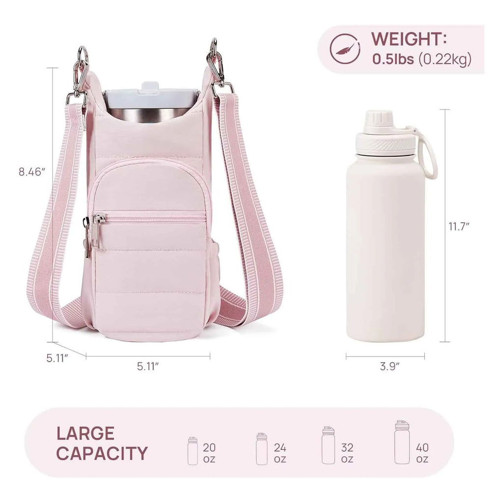 Cycling water bottle bag in black, pink or beige for bicycle handlebar mounting