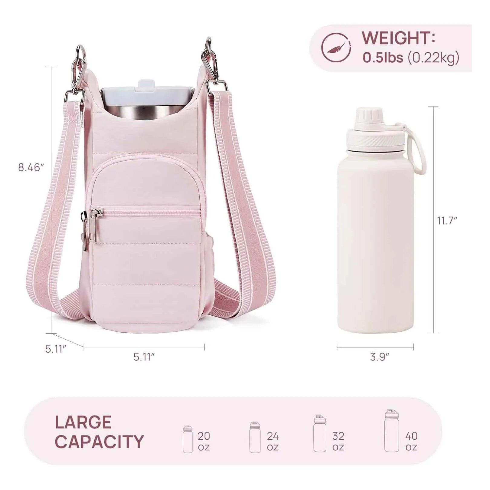 Cycling water bottle bag in black, pink or beige for bicycle handlebar mounting