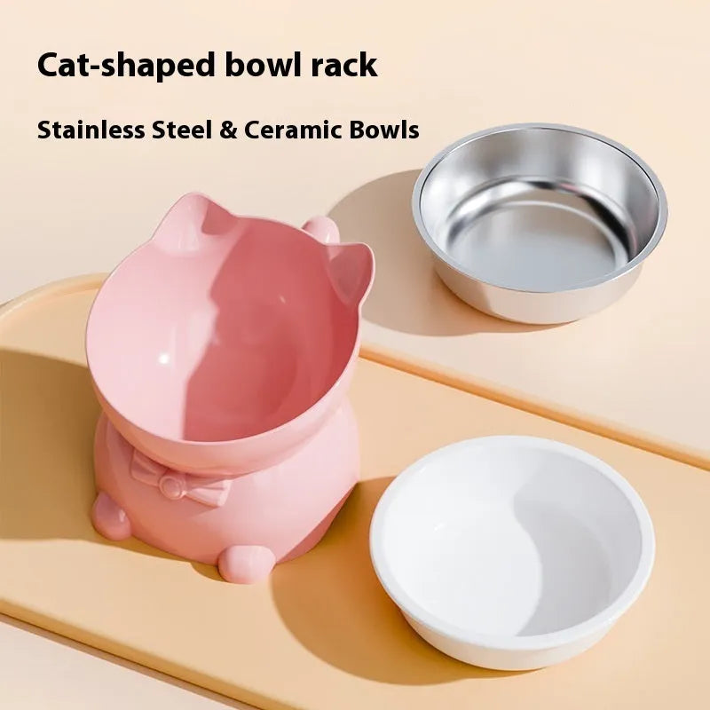 Stainless steel oblique cat bowl in blue colour with anti-fall design.