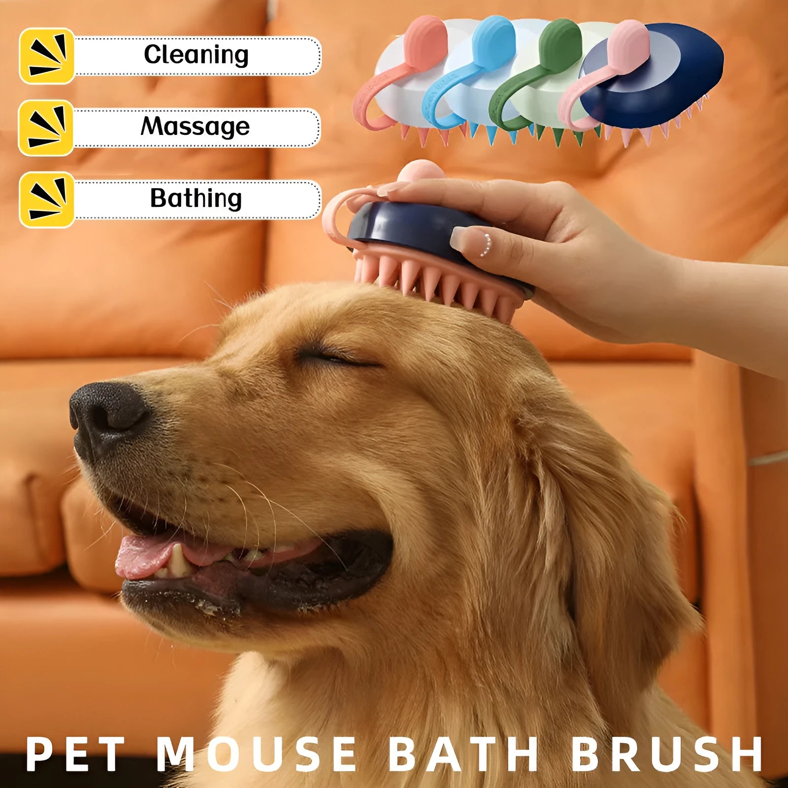 Soft silicone pet bath brush in blue colour for dog grooming and massage during bathing