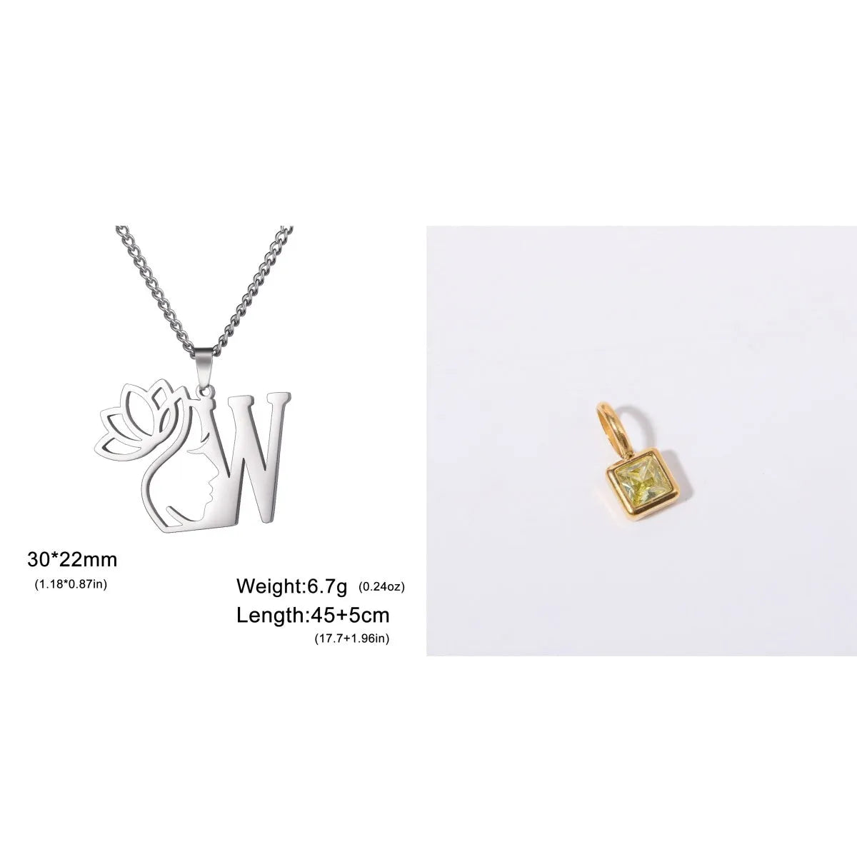Stainless steel necklace with cross chain and a single initial letter pendant in gold tone.