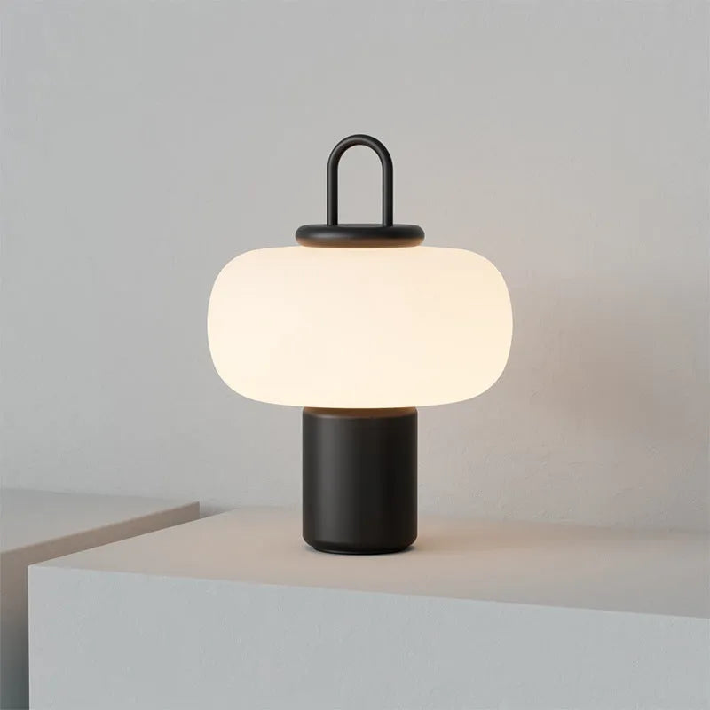 Japanese designer glass children's bedside lamp measuring 230mm by 330mm with warm light
