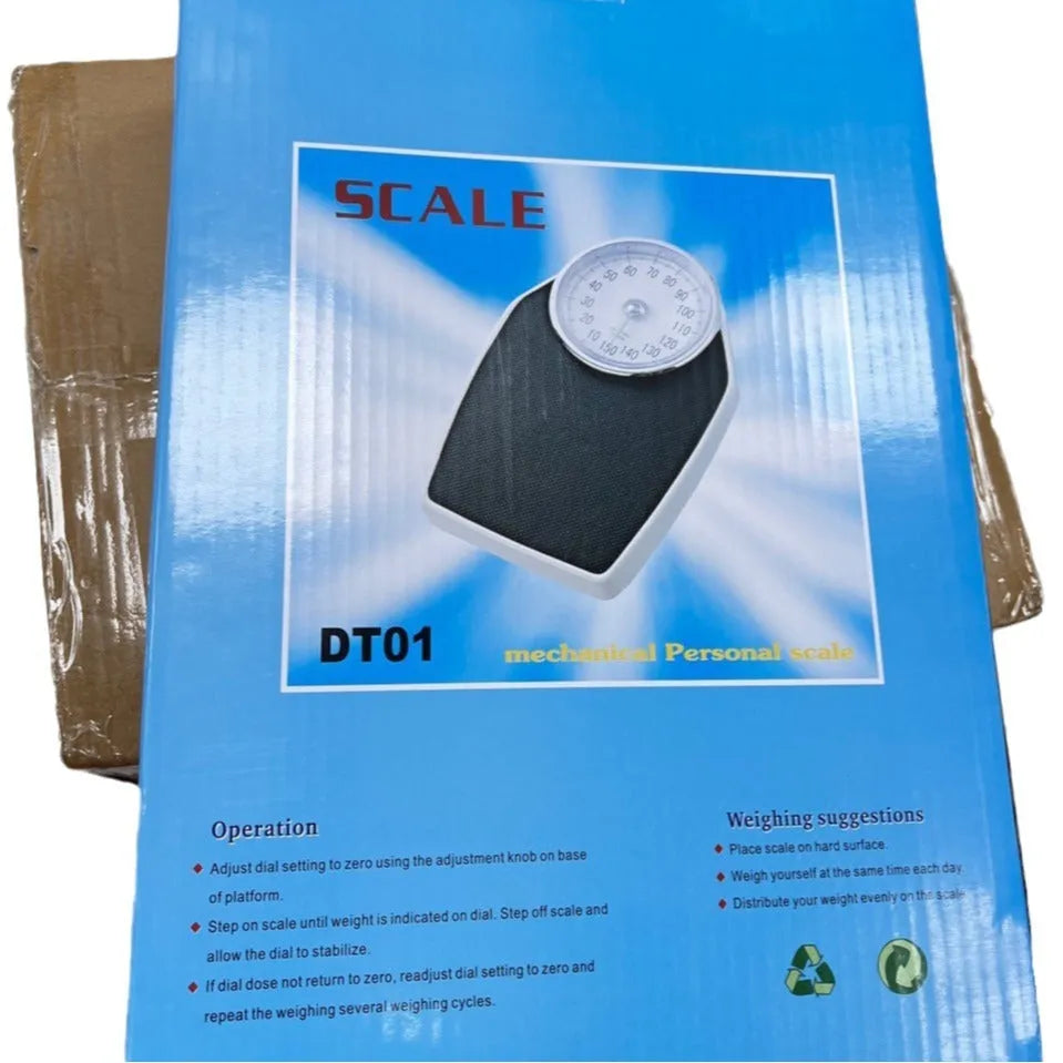 Black mechanical pointer body weight scale with large dial showing 180kg capacity