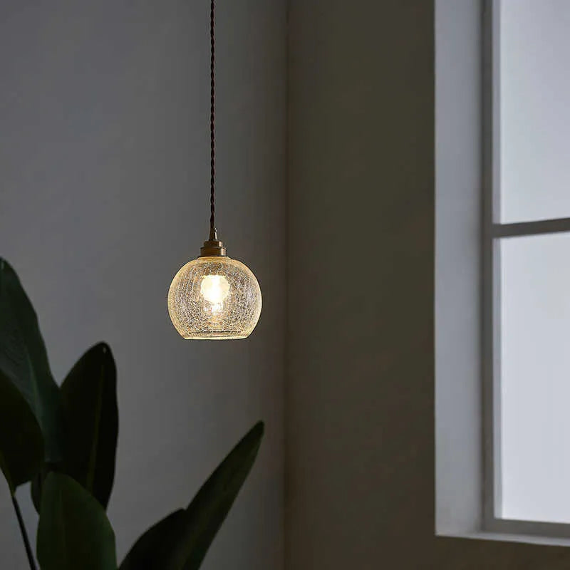 Retro brass and glass ball chandelier ceiling light with compact 17.5 by 15cm dimensions