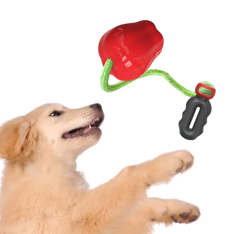 Plastic food dropping ball dog molar toy in green and red apple designs