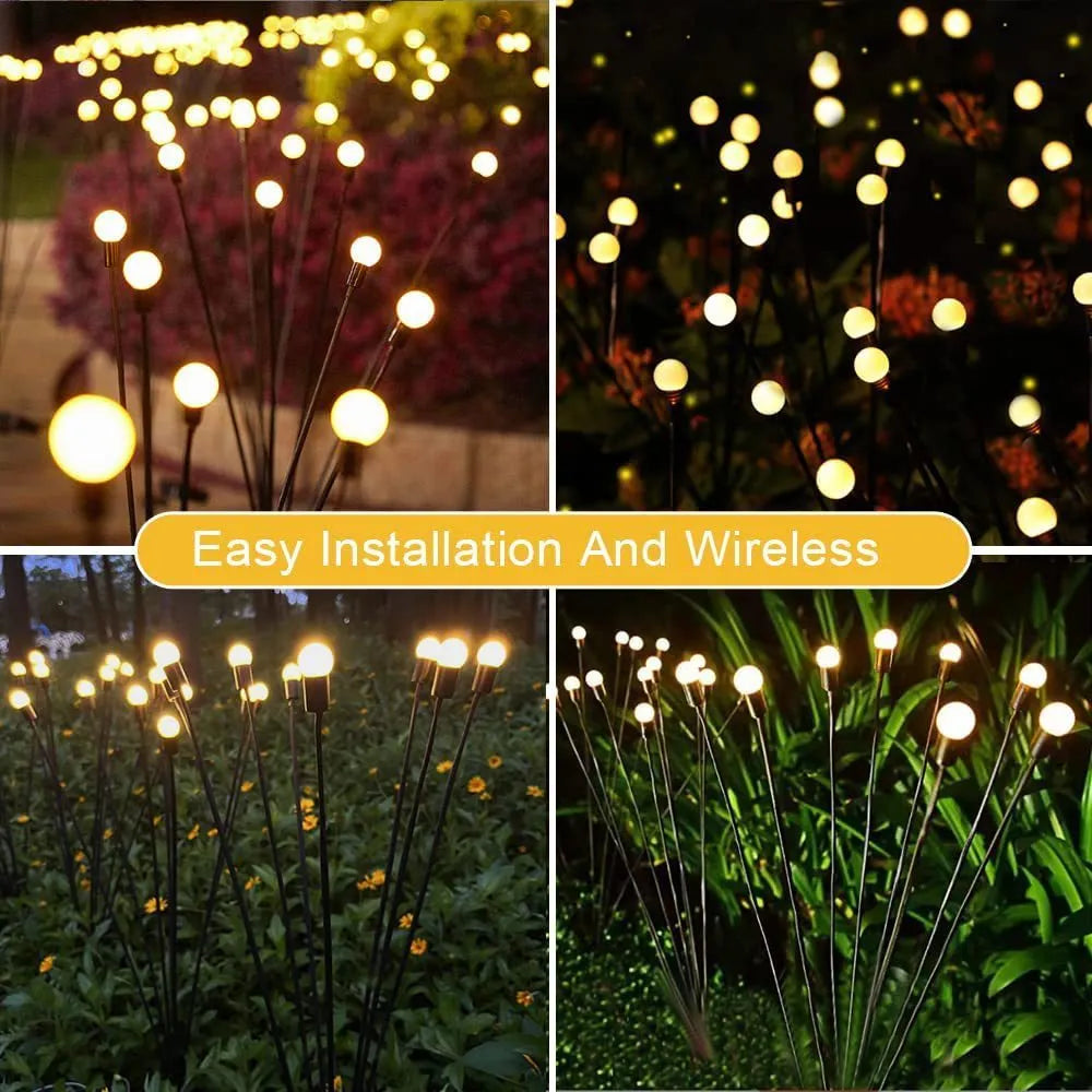 Solar-powered LED ground spike garden light with multiple heads and stainless steel soil plug.