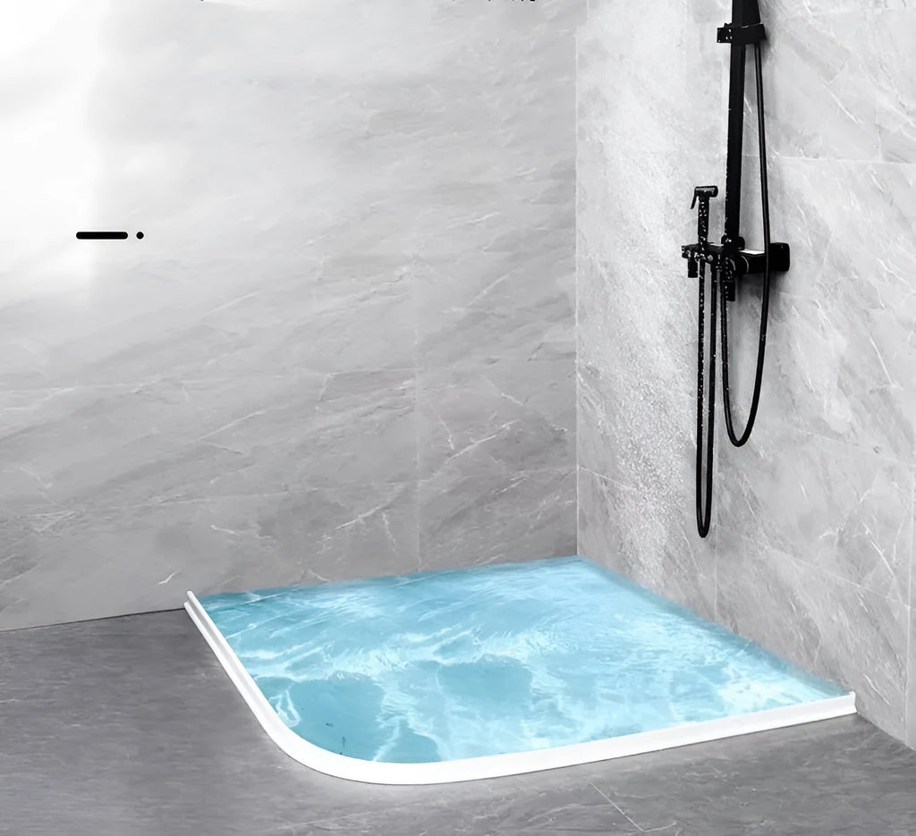Flexible TPE bathroom water blocking strip in black, grey, or white.