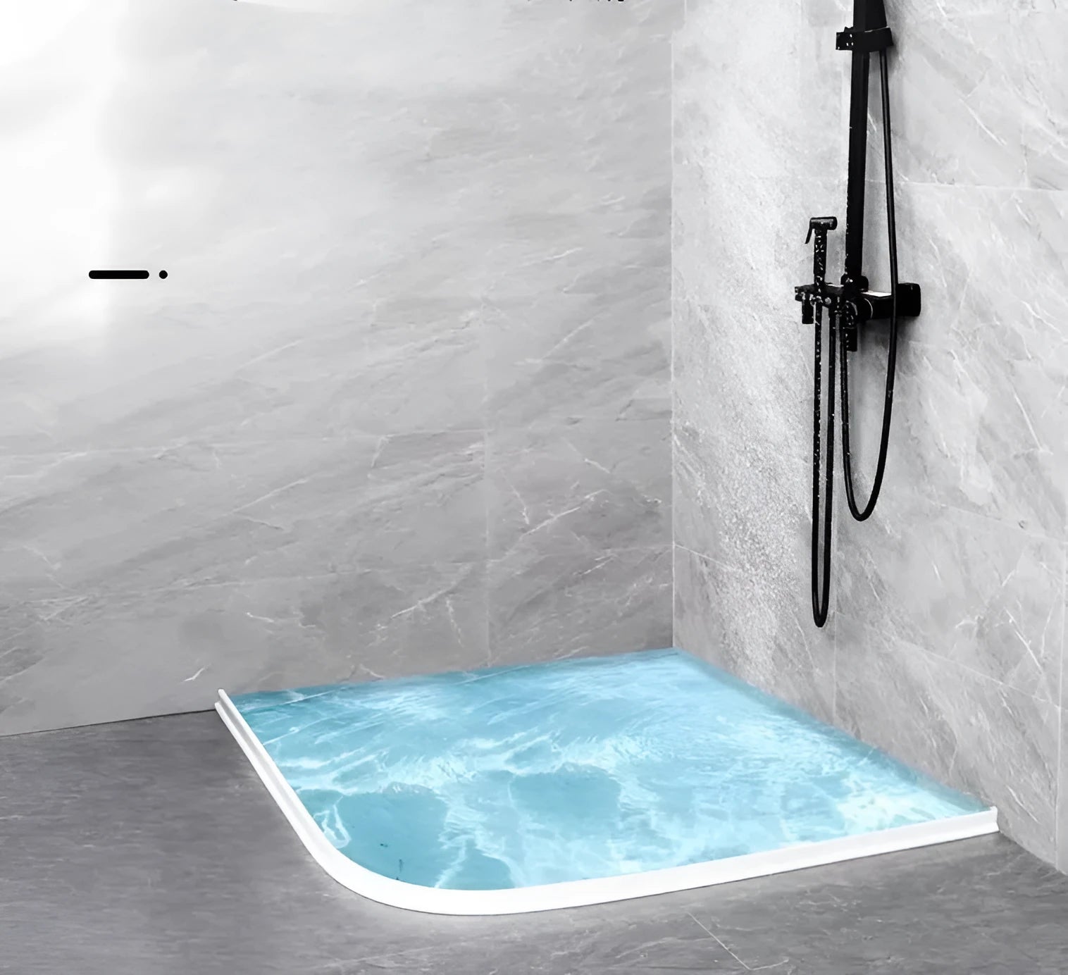 Flexible TPE bathroom water blocking strip in black, grey, or white.