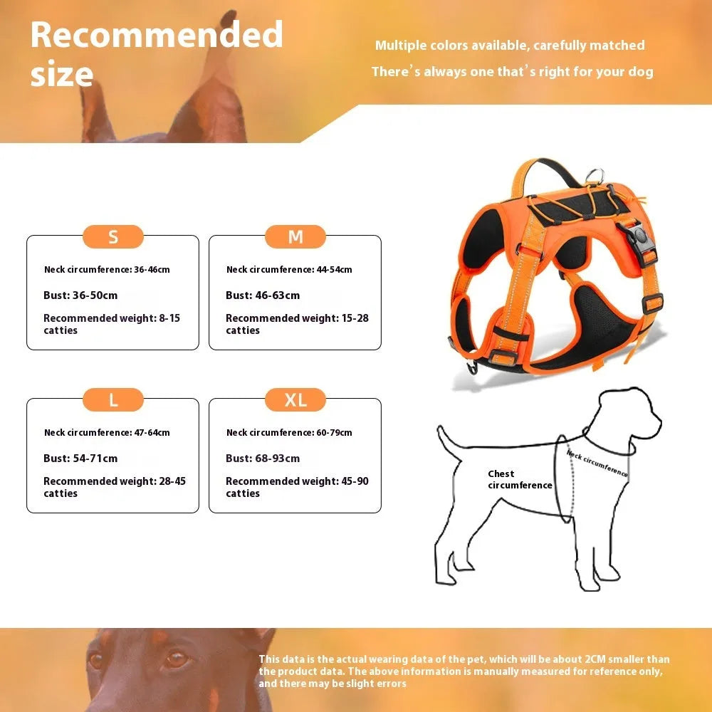 Reflective dog vest harness with hand-holding rope attachment in multiple colours and sizes