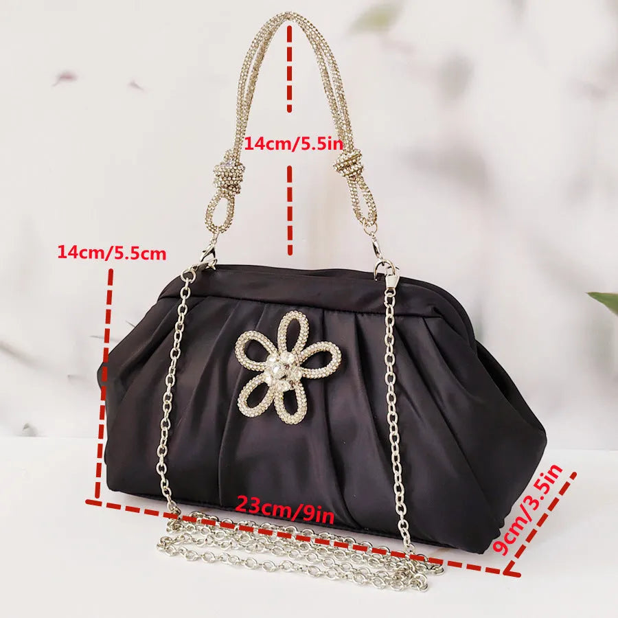 Women's soft polyester crossbody bag in shell shape with chain decoration and internal document organiser