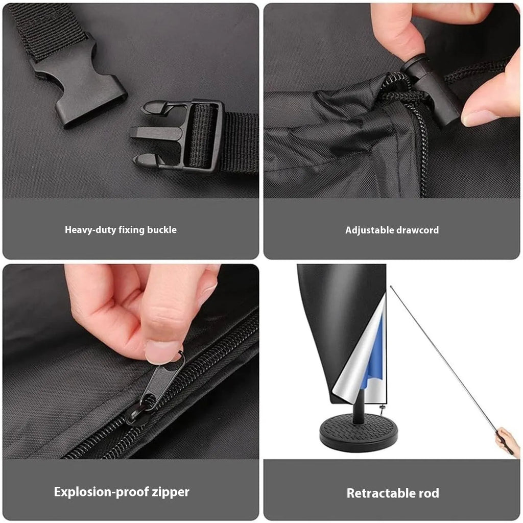 Waterproof banana umbrella cover for offset outdoor umbrellas in grey oxford cloth with drawstring closure
