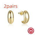 Geometric C-shaped sterling silver stud earrings with gold electroplated finish