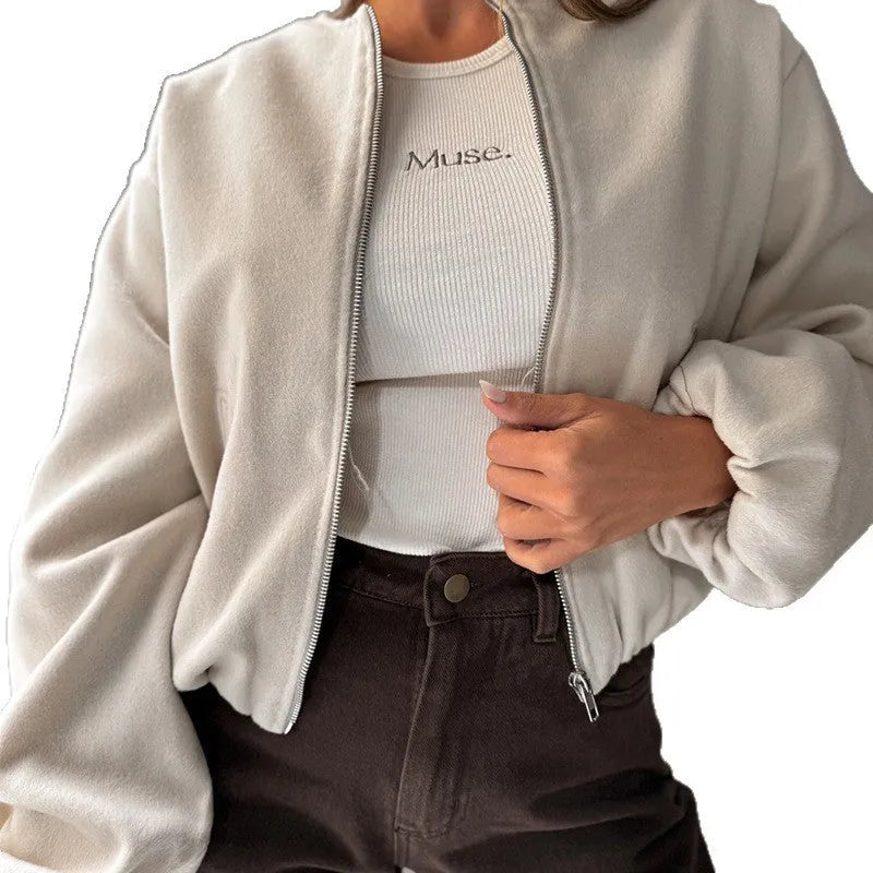 Women's loose-fitting off-shoulder coat with lantern sleeves in brown, showing front view.