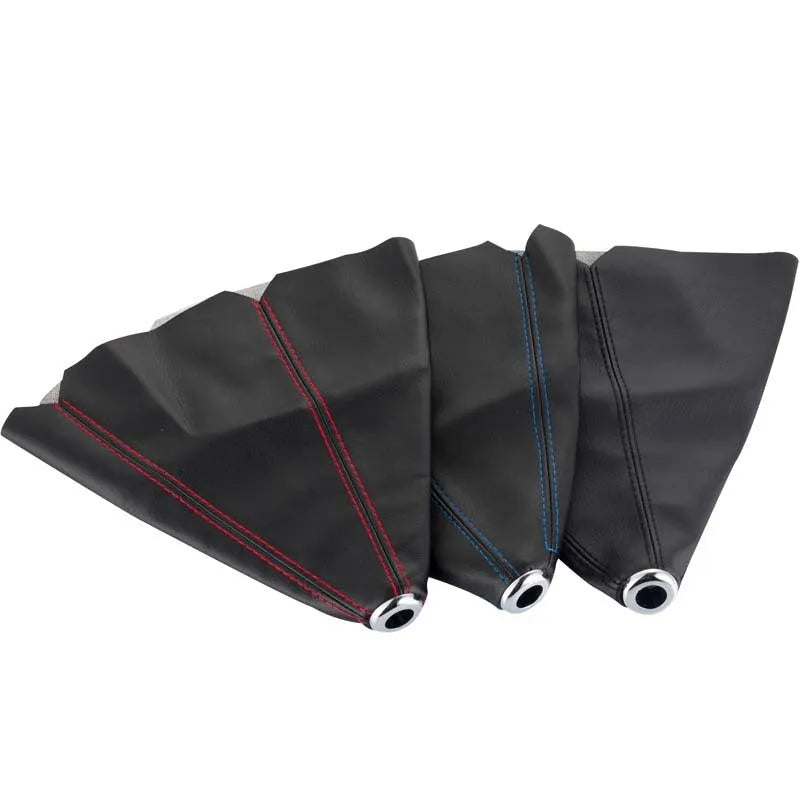 Black PU leather gear lever dust cover for General Motors cars on a gear stick.