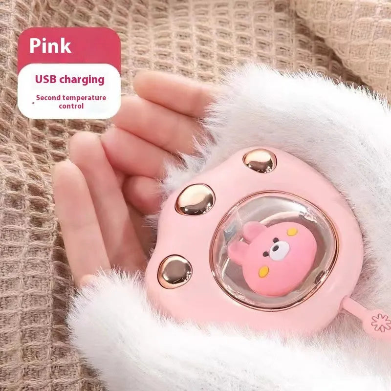 USB-powered hand warmer with digital display in six colour options including blue, green, pink and white finishes