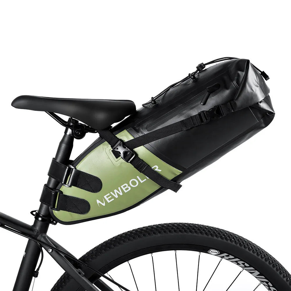 Waterproof bicycle tail bag with 13L capacity in yellow, black, or green PVC construction