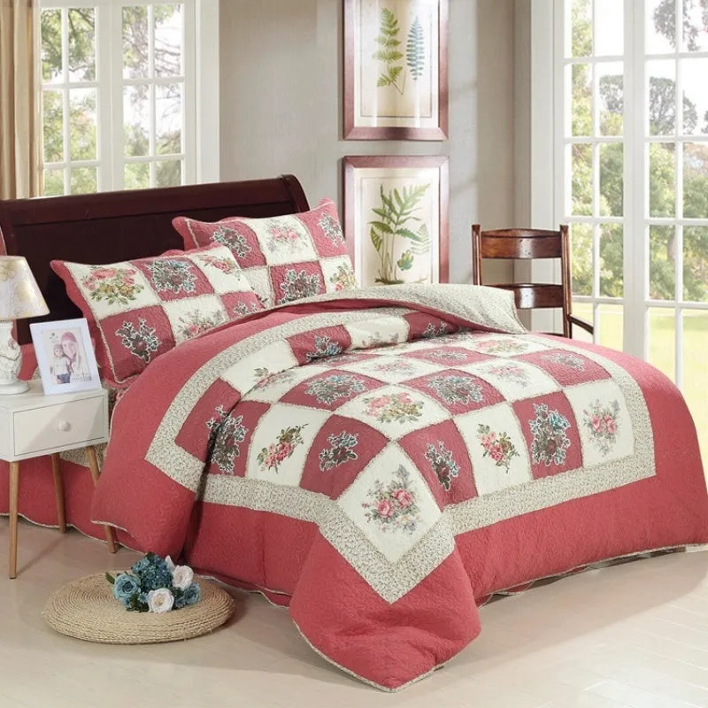 Pure cotton quilted bedspread three-piece set in Korean style with matching pillowcases.