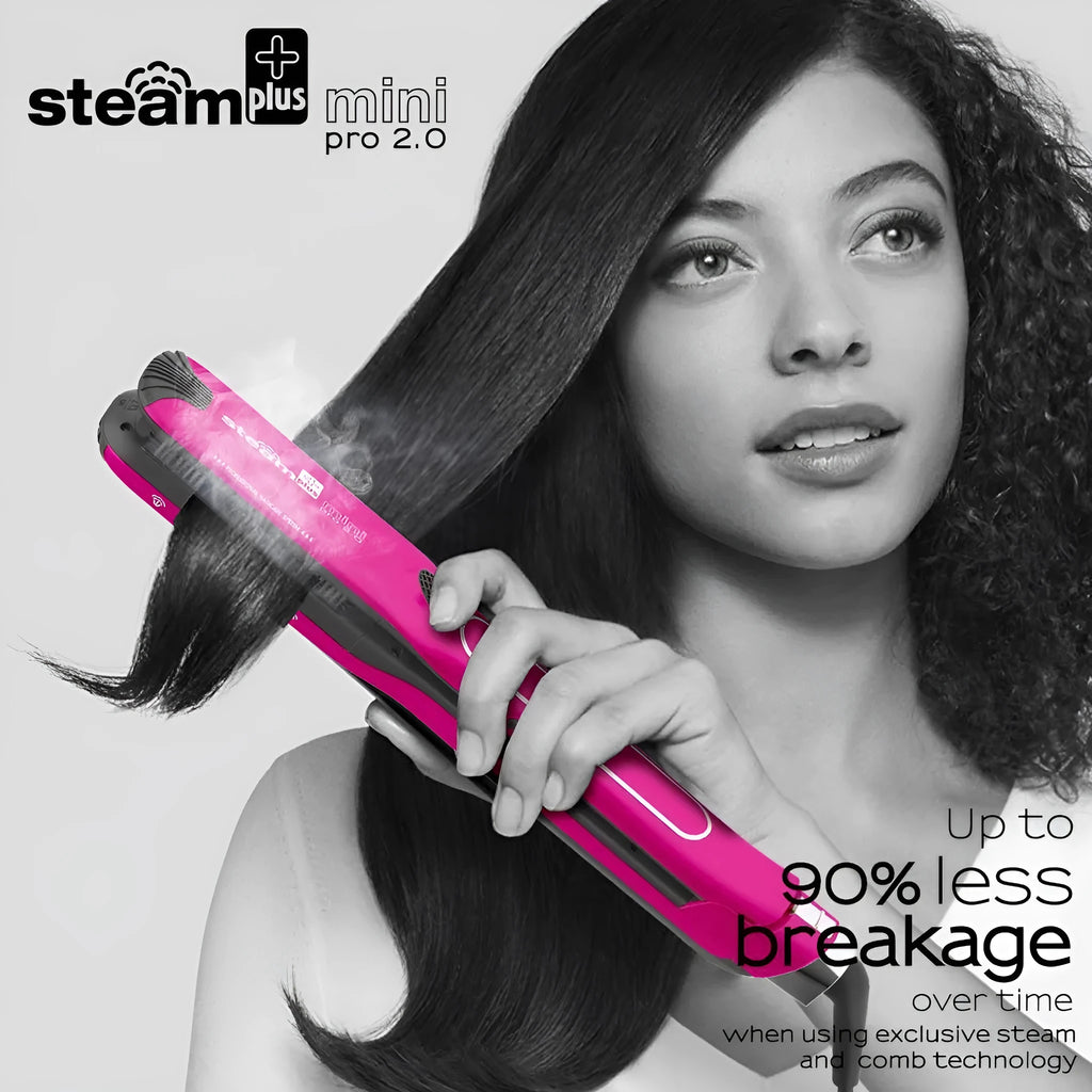 Mini steam spray hair straightener and curler in champagne gold colour for European 220V