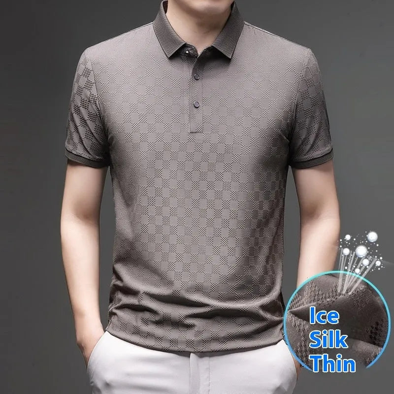 Men's black Rhombus short sleeve T-shirt with a slit hem detail, made from a thin chemical fibre blend fabric.