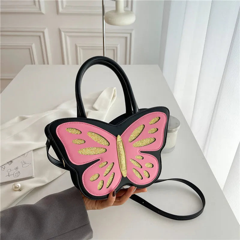 Square crossbody bag in white, pink, blue, or black with contrast colour detailing