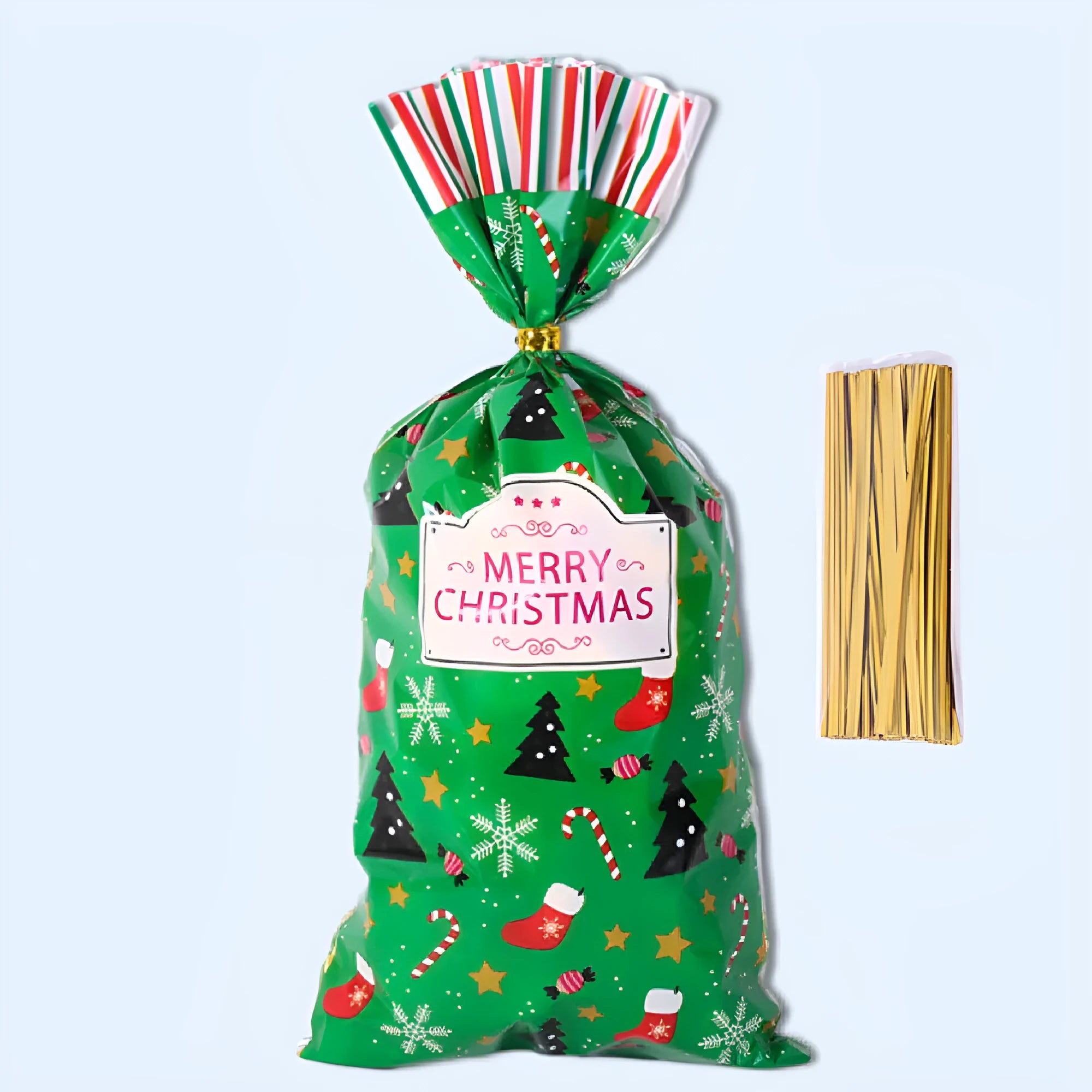 Pack of 50 transparent OPP Christmas gift tying packing bags in flat 13x27cm size