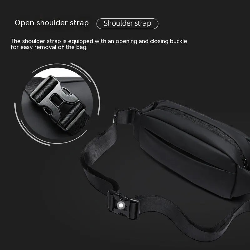 Black Oxford cloth messenger bag with one-shoulder riding design and street-style details