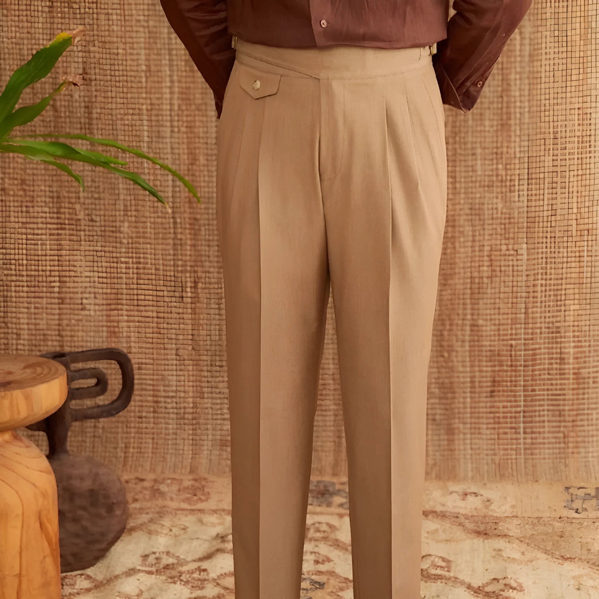 Men's slim fit straight leg business trousers in dark grey, made from wrinkle-resistant polyester fabric.