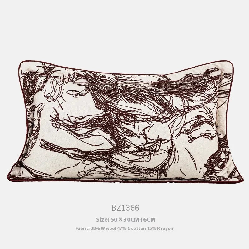 Modern abstract golden horse design jacquard cushion in square and waist pillow sizes