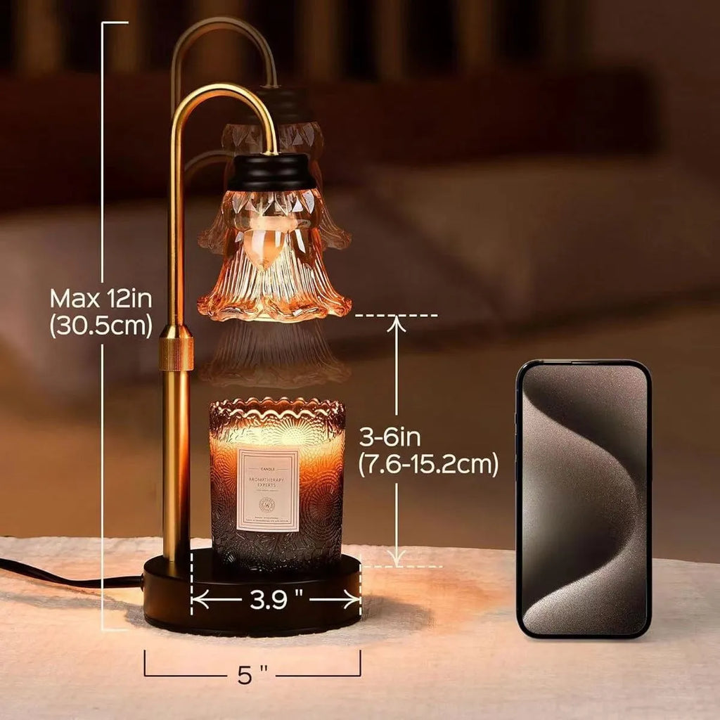 Bamboo aromatherapy wax melting lamp with adjustable lifting mechanism showing extended height