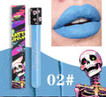 Halloween retro matte lip gloss in test tube skull packaging showing gold silver colours