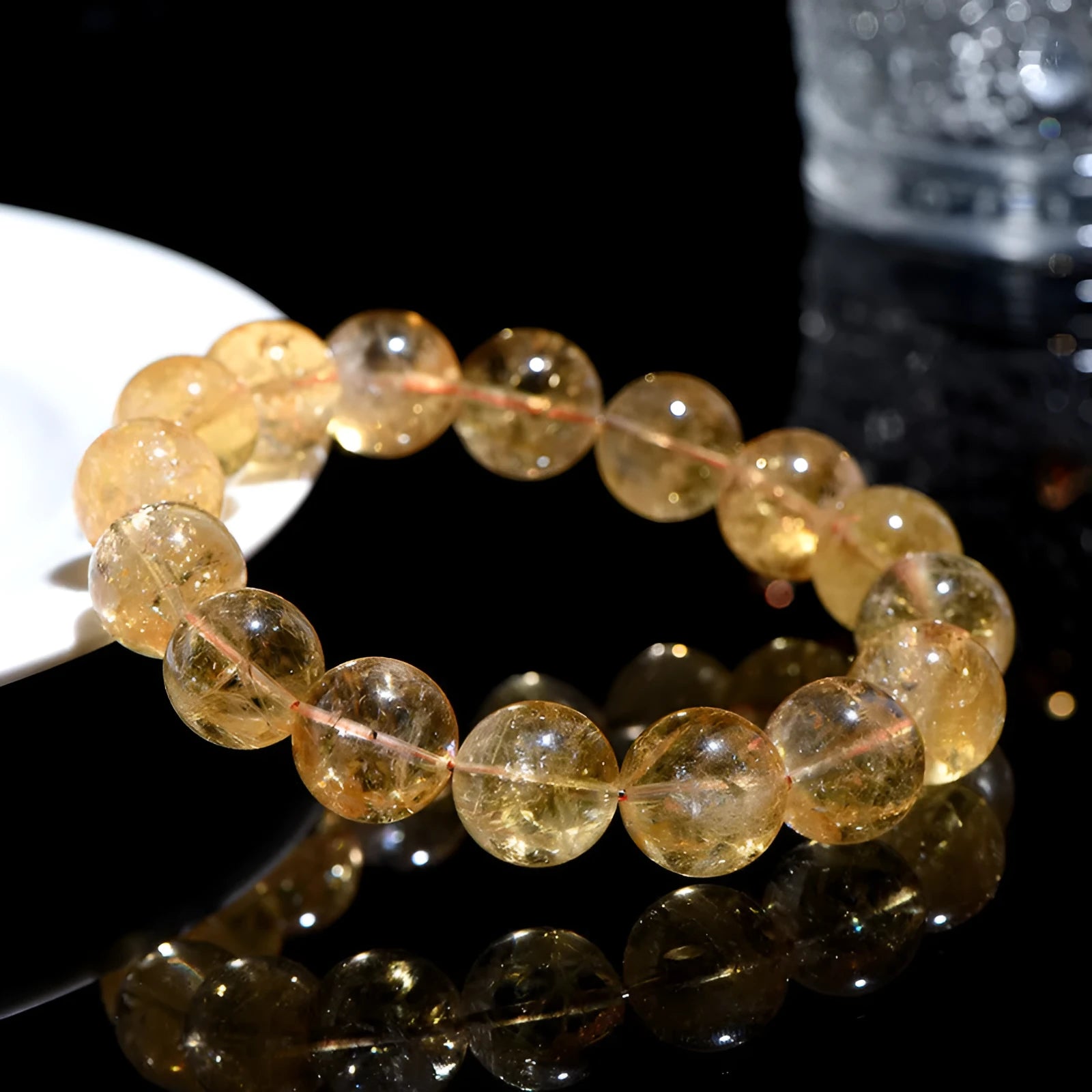 Natural yellow Asestelle citrine bracelet with geometrically shaped beads in multiple size options