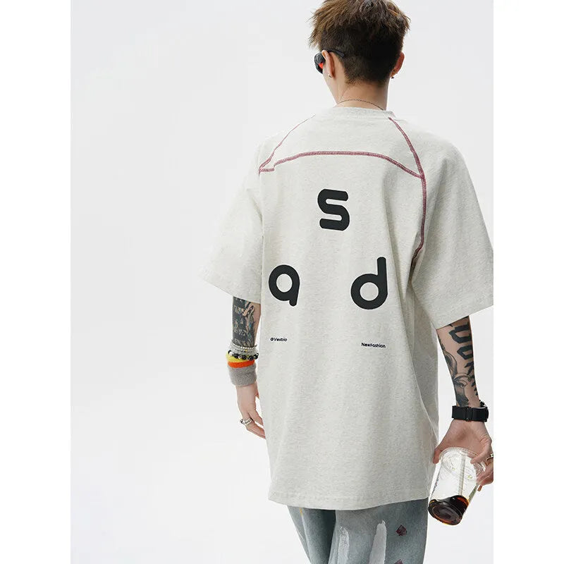 Cotton letter print short-sleeve t-shirt in loose fit with round neck