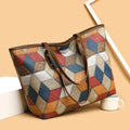 Women's PVC large capacity shoulder handbag with sandwich pocket outer design in blue brown colour