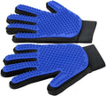 Blue pet grooming gloves with silicone tips for dogs cats horses shedding control