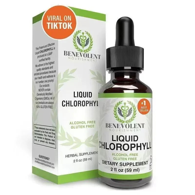 60ml bottle of natural liquid chlorophyll drops with dropper for adult intestinal care