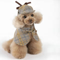 Camel-coloured detective suit style pet cloak with adjustable hat for dogs or cats