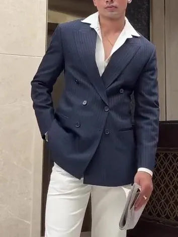 Men's classic striped double-breasted blazer jacket with regular fit