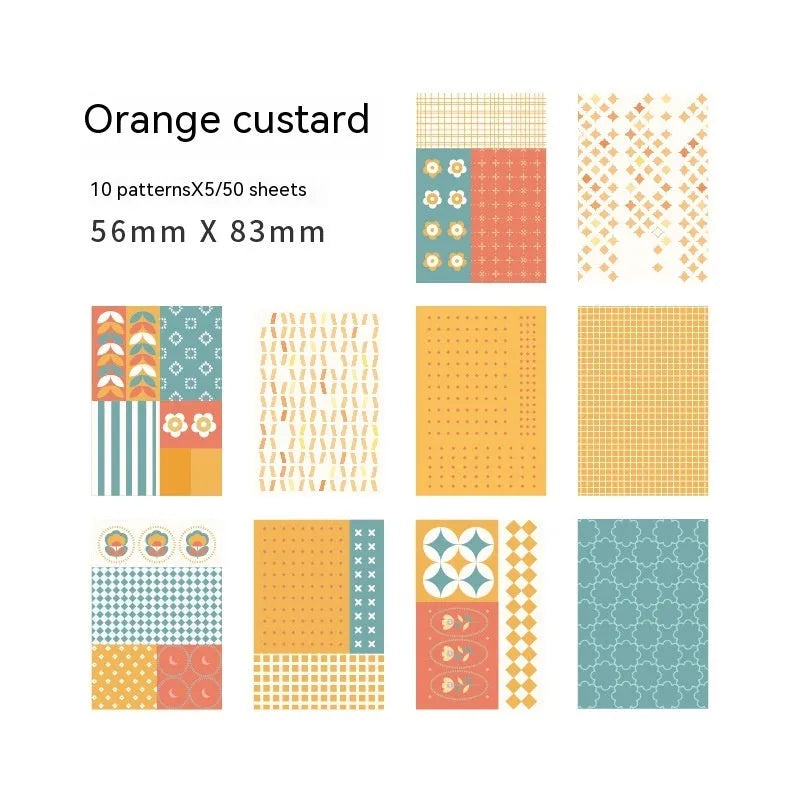 Retro collage material note paper in dessert colours showing ten different shades including caramel puff and mango milk roll