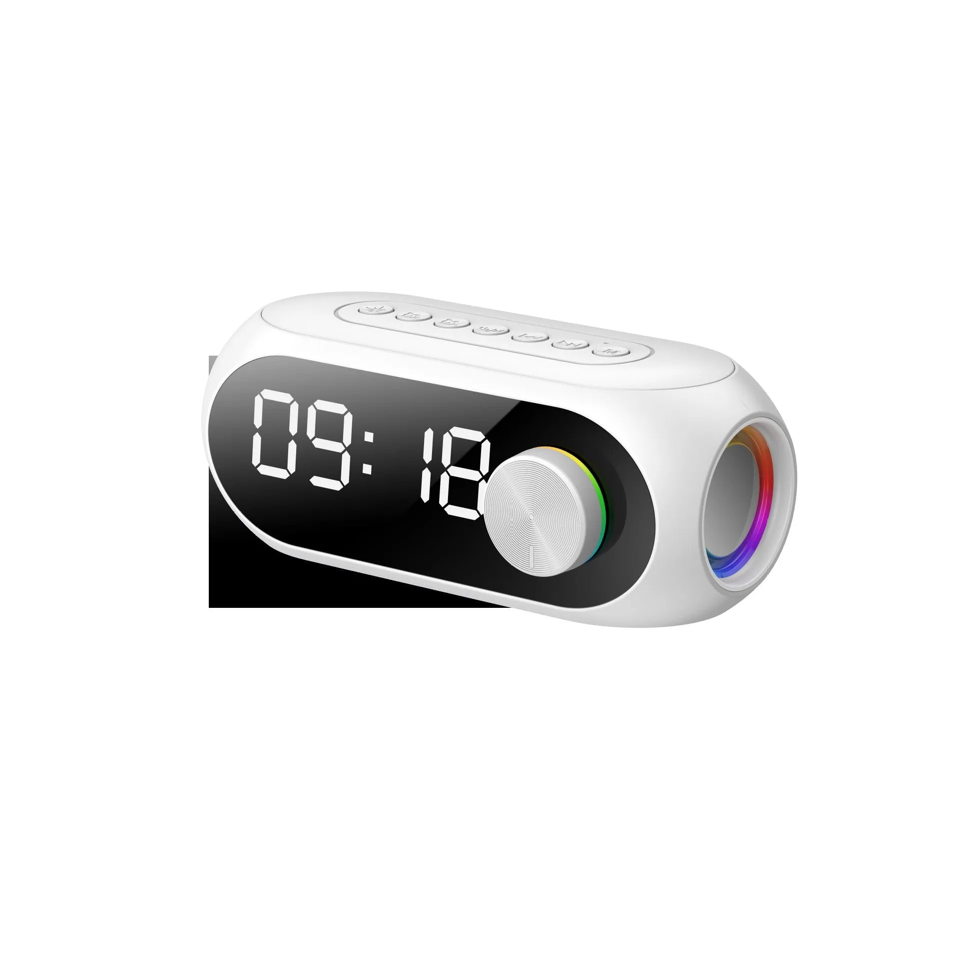 S8 portable USB clock radio with extra bass speakers in black, white or blue colours