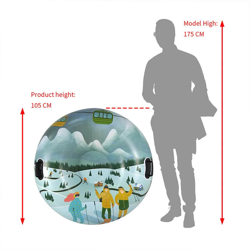 PVC winter ski ring toy with creative printed design showing winter sports imagery