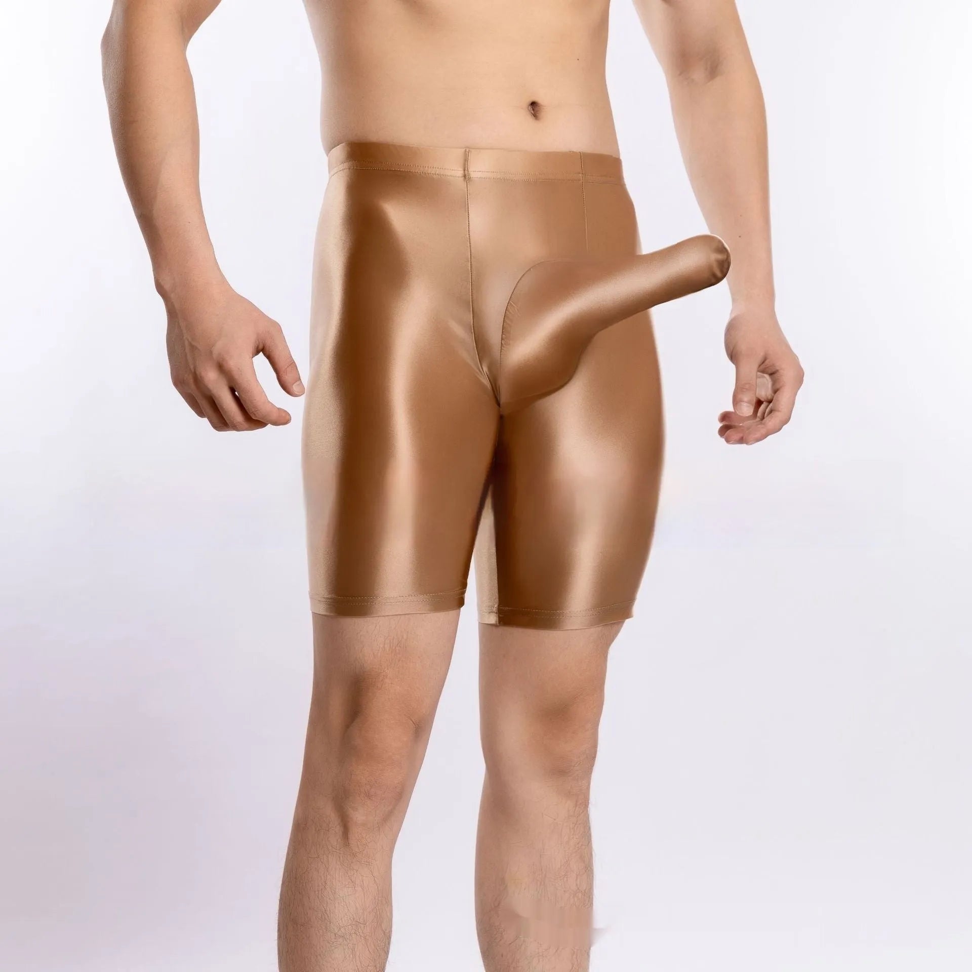 Plus size shiny silky sports shorts for men in nylon fabric showing available colour options