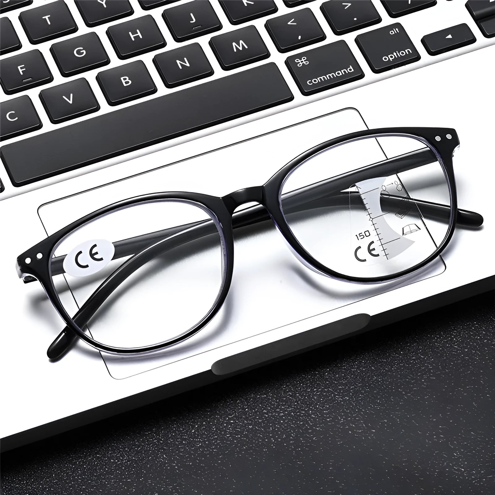 Women's ultra-light presbyopic glasses with multi-focus lenses in various frame colour options