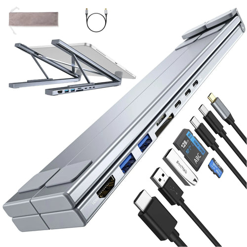 Aluminium alloy folding laptop docking station with multiple USB and HDMI ports