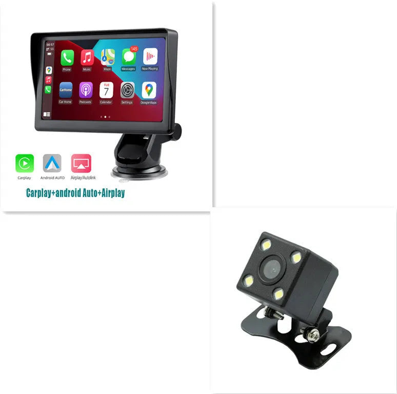 7 inch portable car smart screen with wireless CarPlay on retractable bracket mounted to vehicle windscreen