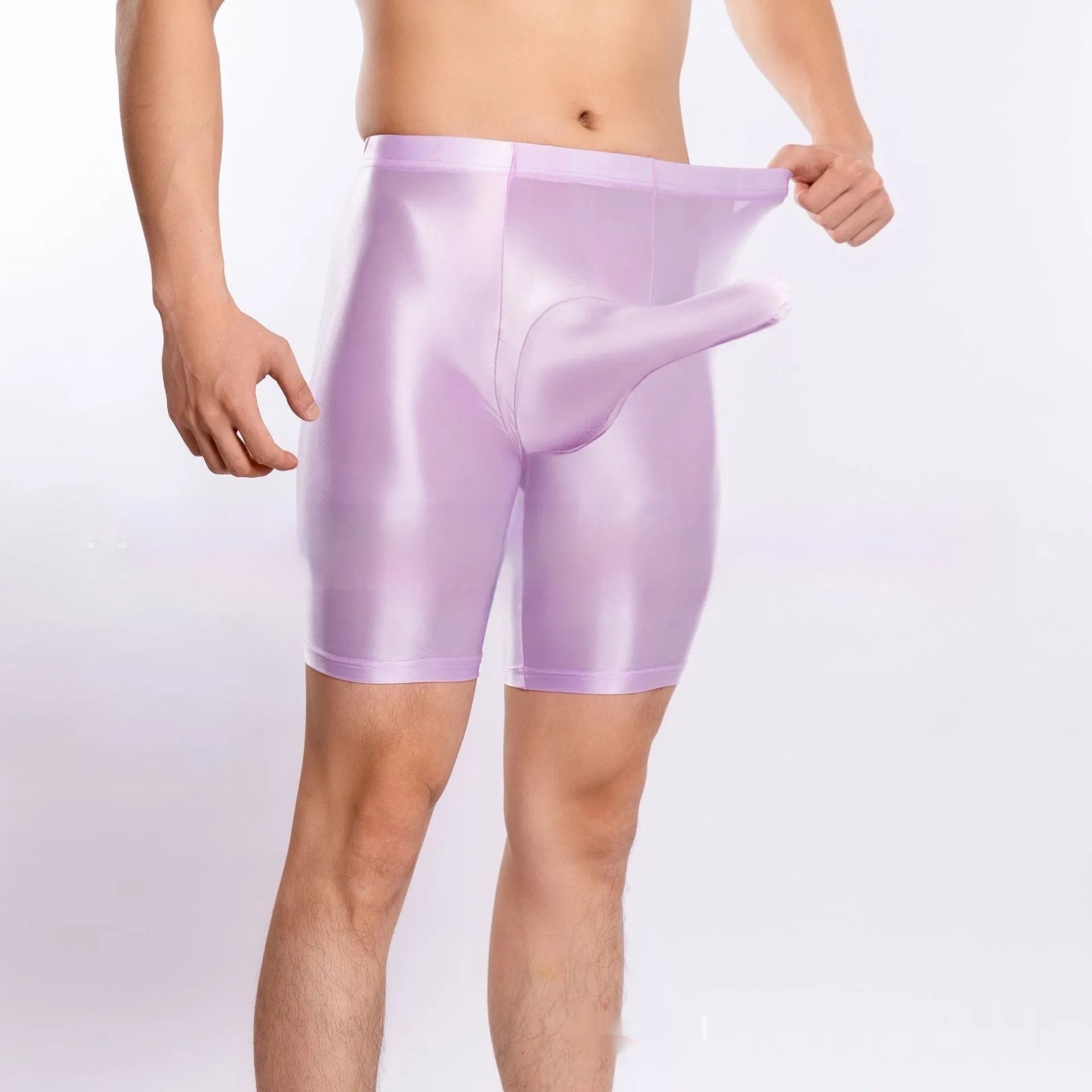 Plus size shiny silky sports shorts for men in nylon fabric showing available colour options