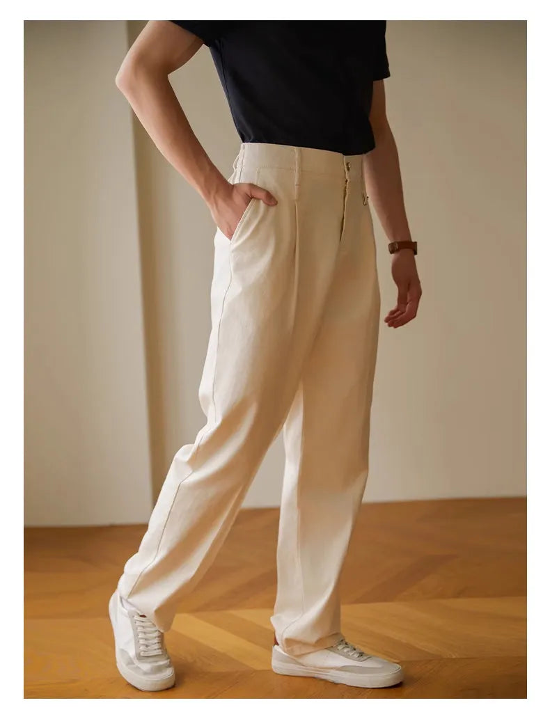 Retro casual pants for men, cotton spandex blend, fashionable city style in black