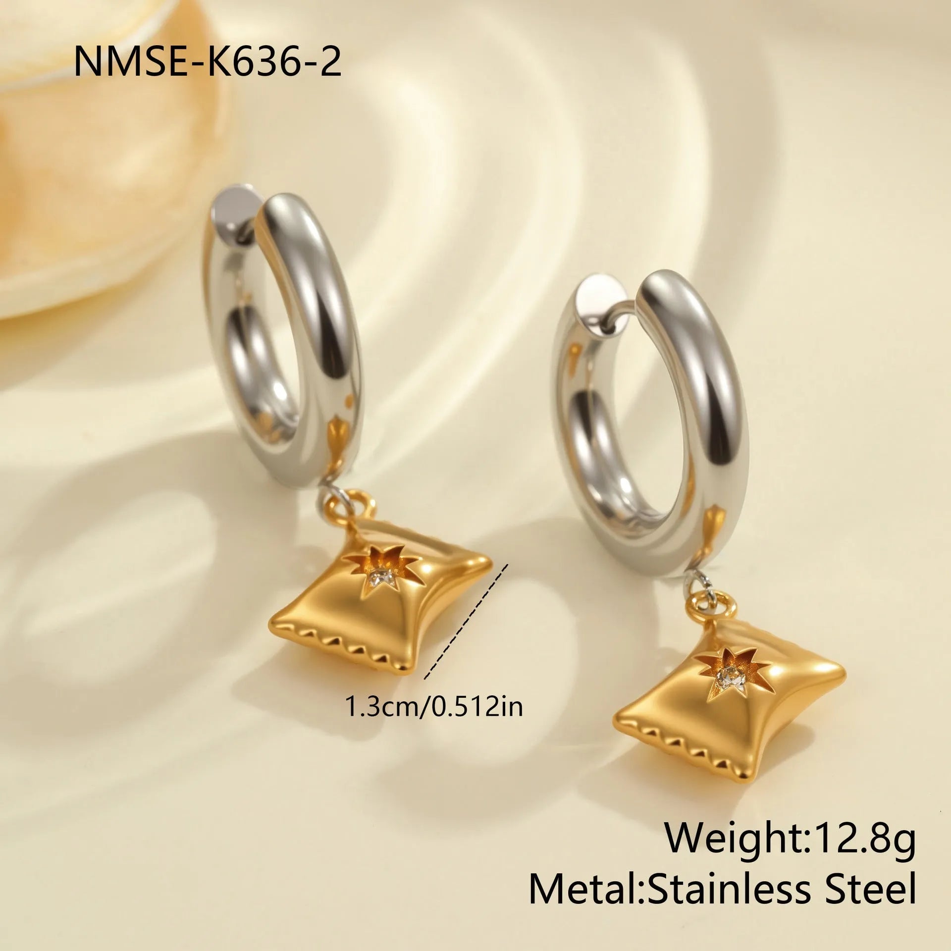 Gold Christmas tree earrings with heart and star shapes made from stainless steel with 18K plating