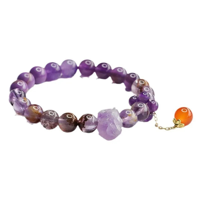 Natural nine purple amethyst and red agate Mori style bracelet for Dragon Year.