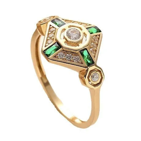 Square geometric ins style women's ring in lvzuan colour on a plain background.